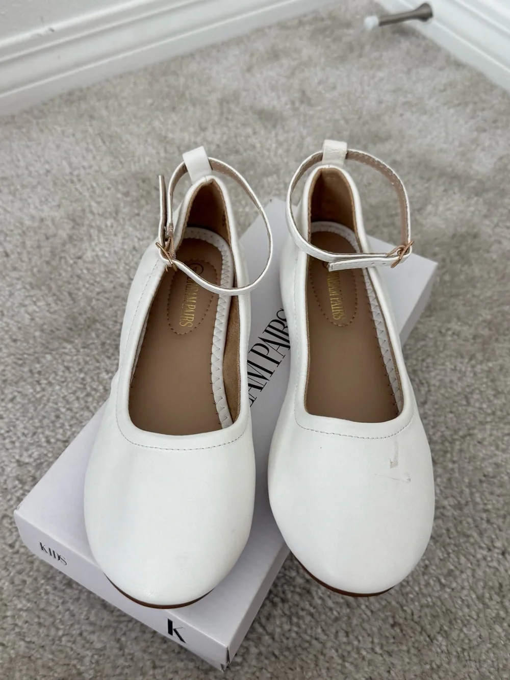 Dream Paris White Ankle-Strap Ballet Flats